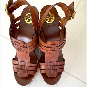Tory Burch “Leslie” Wedge Platform Sandals, Brown